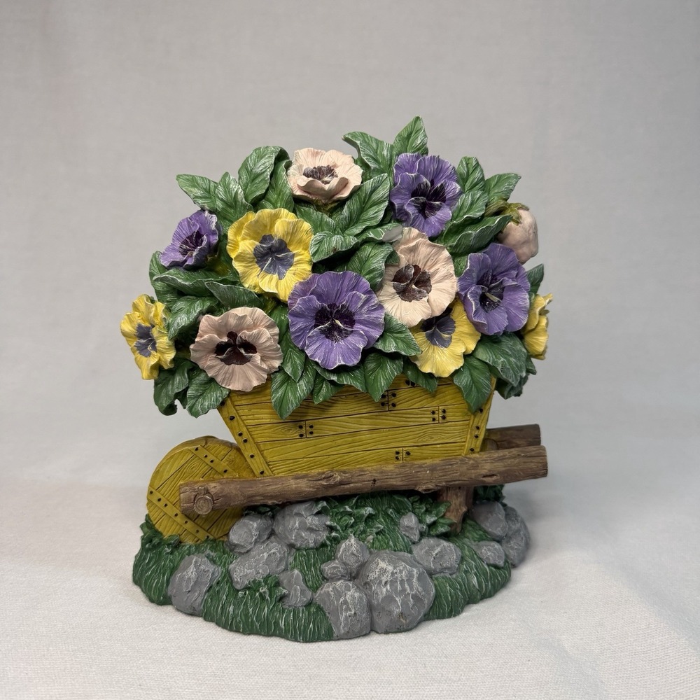 Nantucket Vintage Pansies Flower Wheelbarrow Doorstop Cottagecore Farmhouse